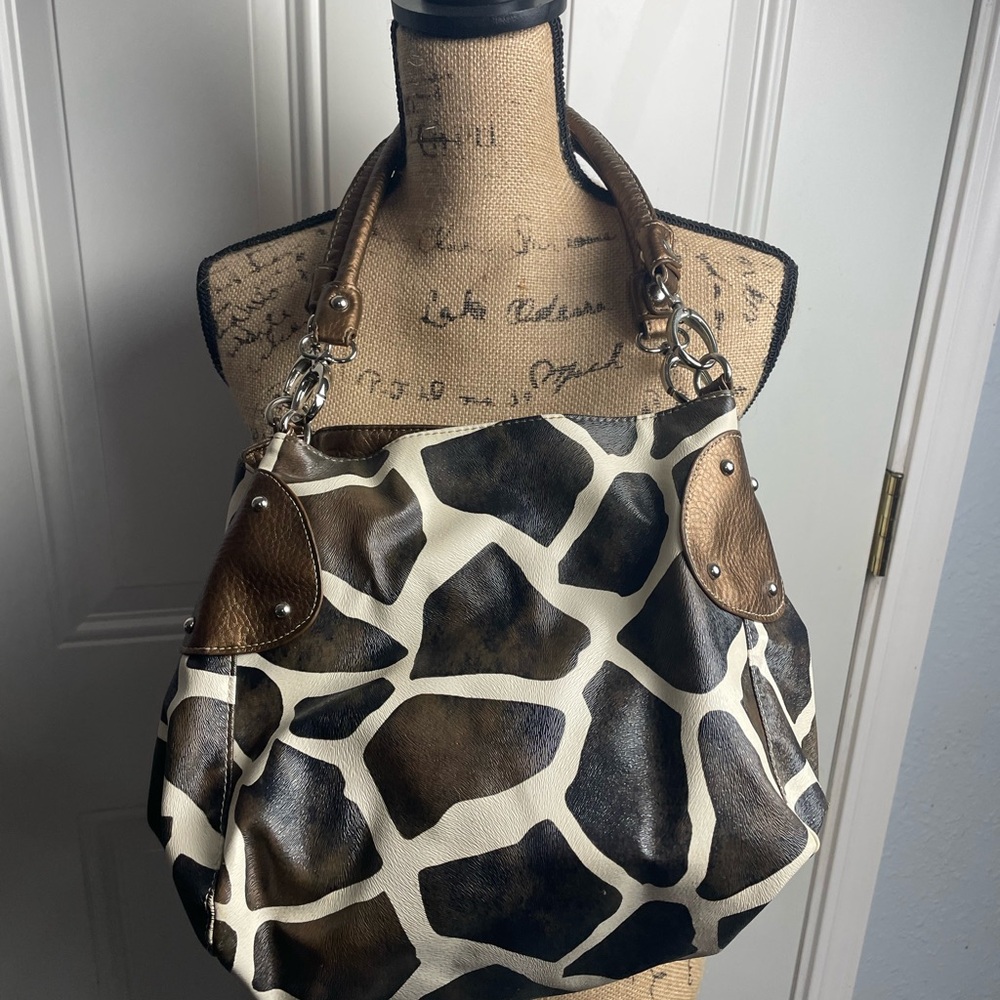 Bueno Black and Brown Patterned Shoulder Bag